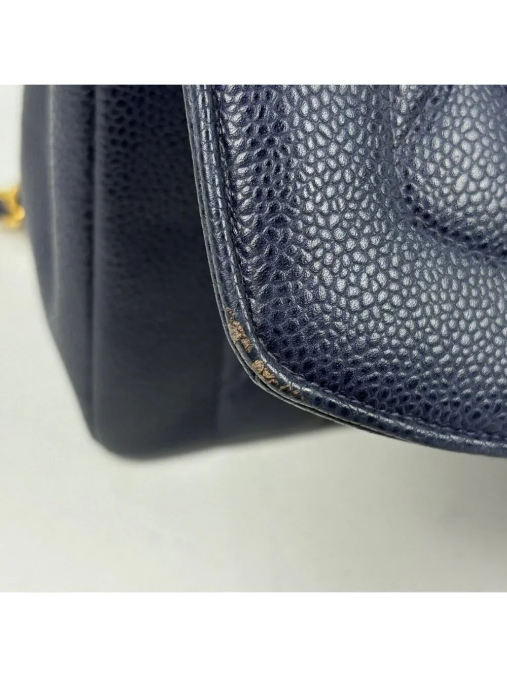 Chanel Diana Quilted Shoulder Bag CC Logo Single Flap Caviar Leather Navy